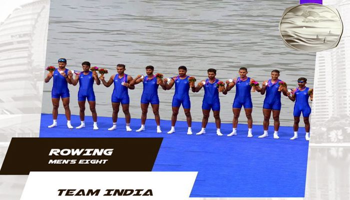 भारतीय पुरुष टीम ने कॉक्स्ड 8 रोइंग मुकाबले में जीता रजत पदक, खेल मंत्री ने दी बधाई