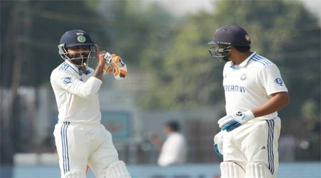 Centuries by Rohit and Jadeja helped India, till the end of the first day’s play, they scored 326 runs for 5 wickets.