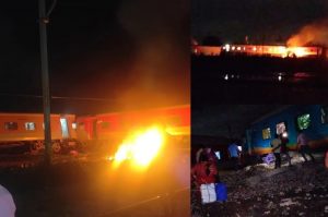 TRAIN ACCIDENT: बड़ा ट्रेन हादसा! मालगाड़ी से टकराई Mysore-Darbhanga Express, पटरी से उतरे 13 डिब्बे, लगी आग, मचा हड़कंप