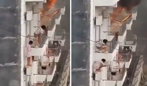 VIDEO: गर्ल्स हॉस्टल में आग से मची अफरा-तफरी, जान बचाने के लिए बालकनी से कूदी छात्राएं