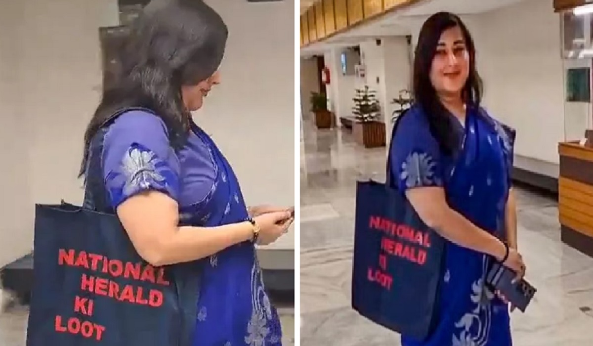 ‘नेशनल हेराल्ड की लूट’ वाले बैग के साथ JPC बैठक में पहुंचीं बांसुरी स्वराज, प्रियंका गांधी के ‘फिलिस्तीन बैग’ से तुलना