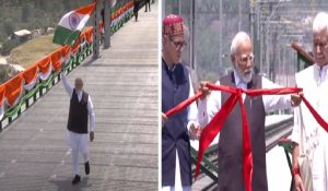 पीएम मोदी ने चिनाब ब्रिज का उद्घाटन, हाथ में तिरंगा लेकर लहराया