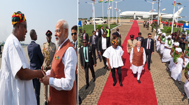घाना के राष्ट्रपति John Mahama ने PM Modi का किया भव्य स्वागत, ‘गार्ड ऑफ ऑनर’ के साथ 21 तोपों की सलामी दी गई