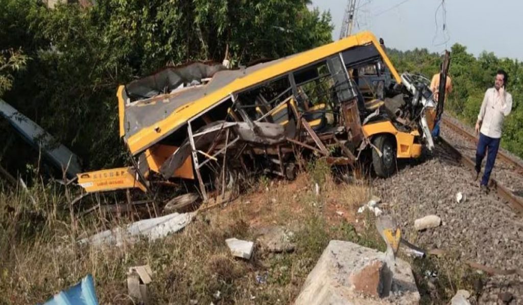 School van & train collision