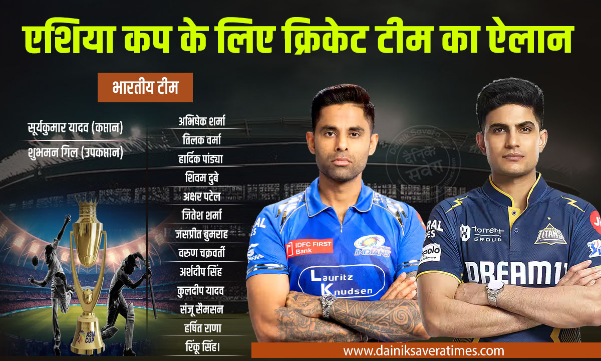 India Asia Cup Squad: एशिया कप के लिए भारतीय क्रिकेट टीम का ऐलान: सूर्यकुमार कप्तान, गिल उपकप्तान