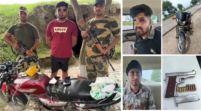 BSF ने सीमा पार तस्करी करते 4 तस्करों को किया गिरफ्तार; पिस्तौल, गोला-बारूद, ड्रोन और हेरोइन की जब्त