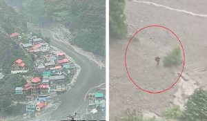 Uttarakashi cloud burst: मलबे के बीच जान बचाकर दौड़ता दिखा शख्स, लोग बोले- भाग भाई, भाग