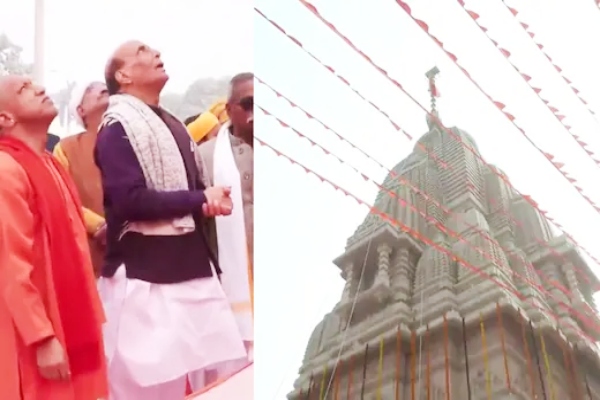 राम मंदिर की प्राण प्रतिष्ठा की दूसरी वर्षगांठ, राजनाथ सिंह ने अन्नपूर्णा मंदिर में लहराया ध्वज