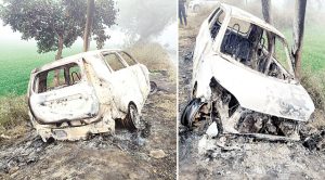 खासा पठाना के पास सीएनजी वेगनआर में लगी आग, टैंक ब्लास्ट; बाल-बाल बचा चालक