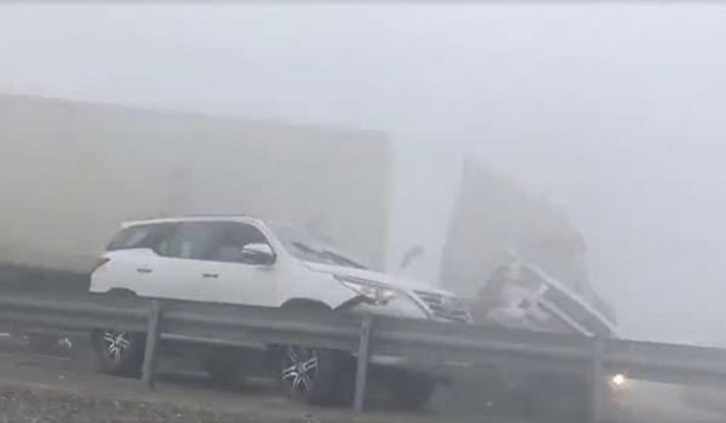 Dense fog road accident