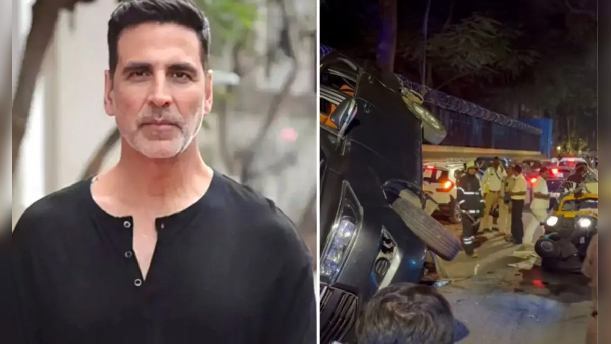 अक्षय कुमार के काफिले की गाड़ी ऑटो से टकराई, उड़े परखच्चे, देखें वीडियो