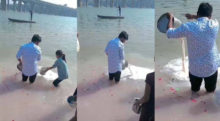 शख्स ने नदी में बहा दिया 20 लीटर दूध… मांगते रह गए भूखे बच्चे, वीडियो देख भड़के लोग