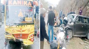 मंडी-कुल्लू नैशनल हाईवे पर पंडोह डैम के पास बस-कार में टक्कर, 2 की मौत