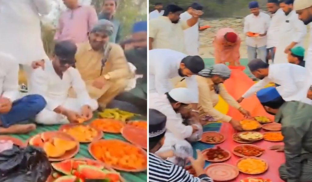 An Iftar party near a temple Shravasti district of Uttar Pradesh