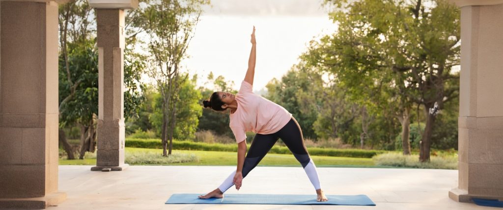 Trikonasana benefits for office workers stress and digestion