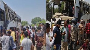 Ghazipur में भीषण सड़क हादसा: 45 यात्रियों से भरी Tourist Bus पलटी, एक की मौत, 30 लोग घायल