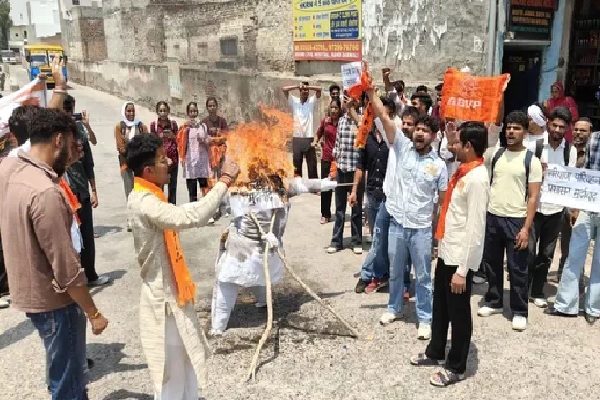 Haryana News : एबीवीपी का सरकार के खिलाफ प्रदर्शन, फूंका विज का पुतला