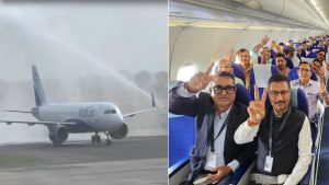 25 साल का इंतजार खत्म: जेवर एयरपोर्ट से पहली कमर्शियल फ्लाइट ने भरी उड़ान, किसानों को मिला सम्मान
