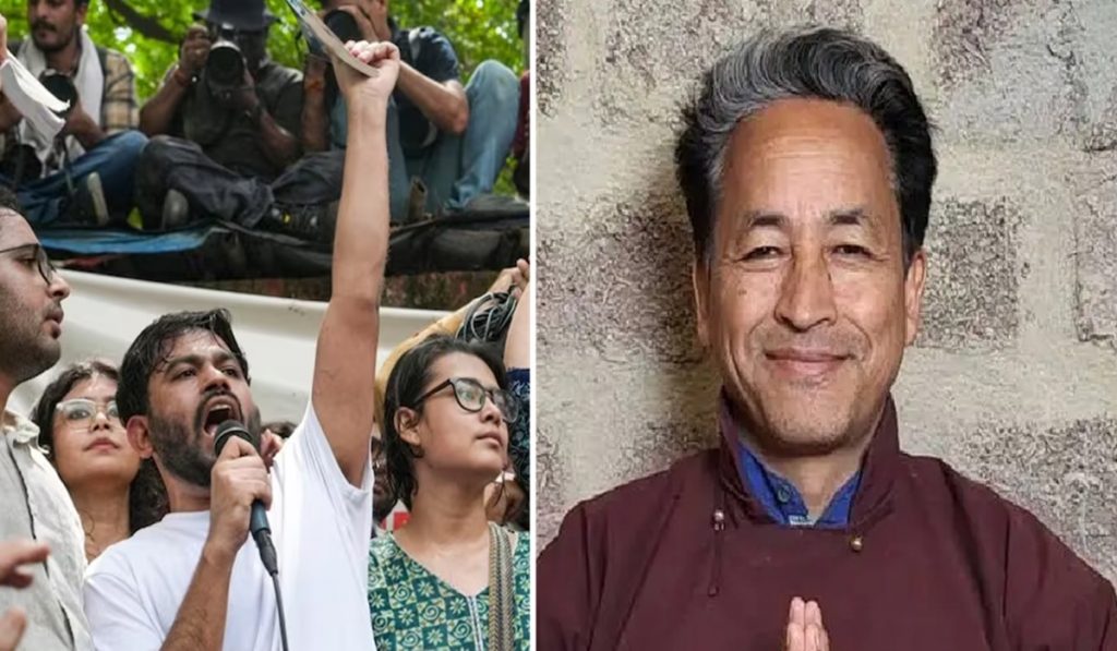 Students protest at Jantar Mantar; Abhijit Dipke and Sonam Wangchuk participate