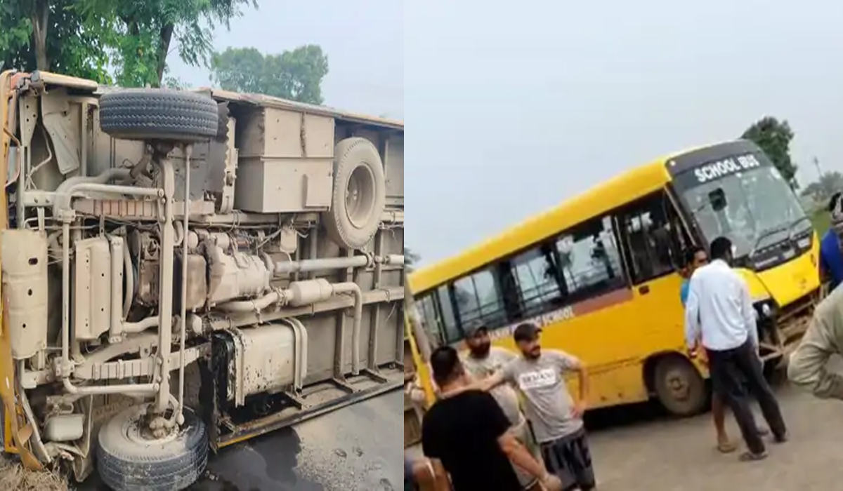 Jalandhar News: दो स्कूल बसों की जोरदार टक्कर, सड़क किनारे पलटी बस, मची अफरा-तफरी