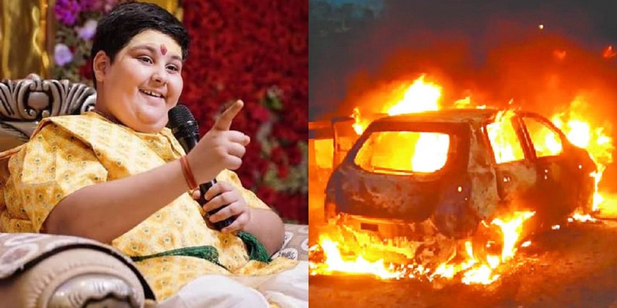 यमुना एक्सप्रेसवे पर चलती कार में लगी आग, बाल कथा वाचक अभिनव अरोड़ा ने परिवार सहित कूदकर बचाई जान