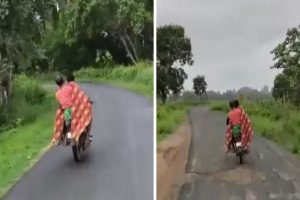 दर्दनाक तस्वीर हुई वायरल, पत्नी की मौत के बाद बाइक पर शव ले जाने को मजबूर हुआ पति