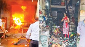 लाडवा के मुख्य बाजार में लगी भीषण आग; लाखों रुपए का सामान जलकर राख