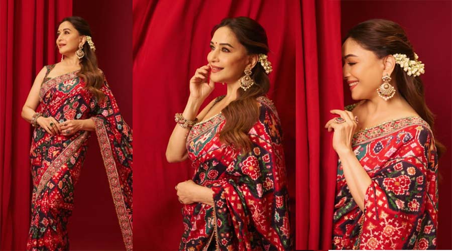 Madhuri Dixit ने लाल साड़ी में ढाया कहर, सादगी में दिखा जबरदस्त ग्लैमर