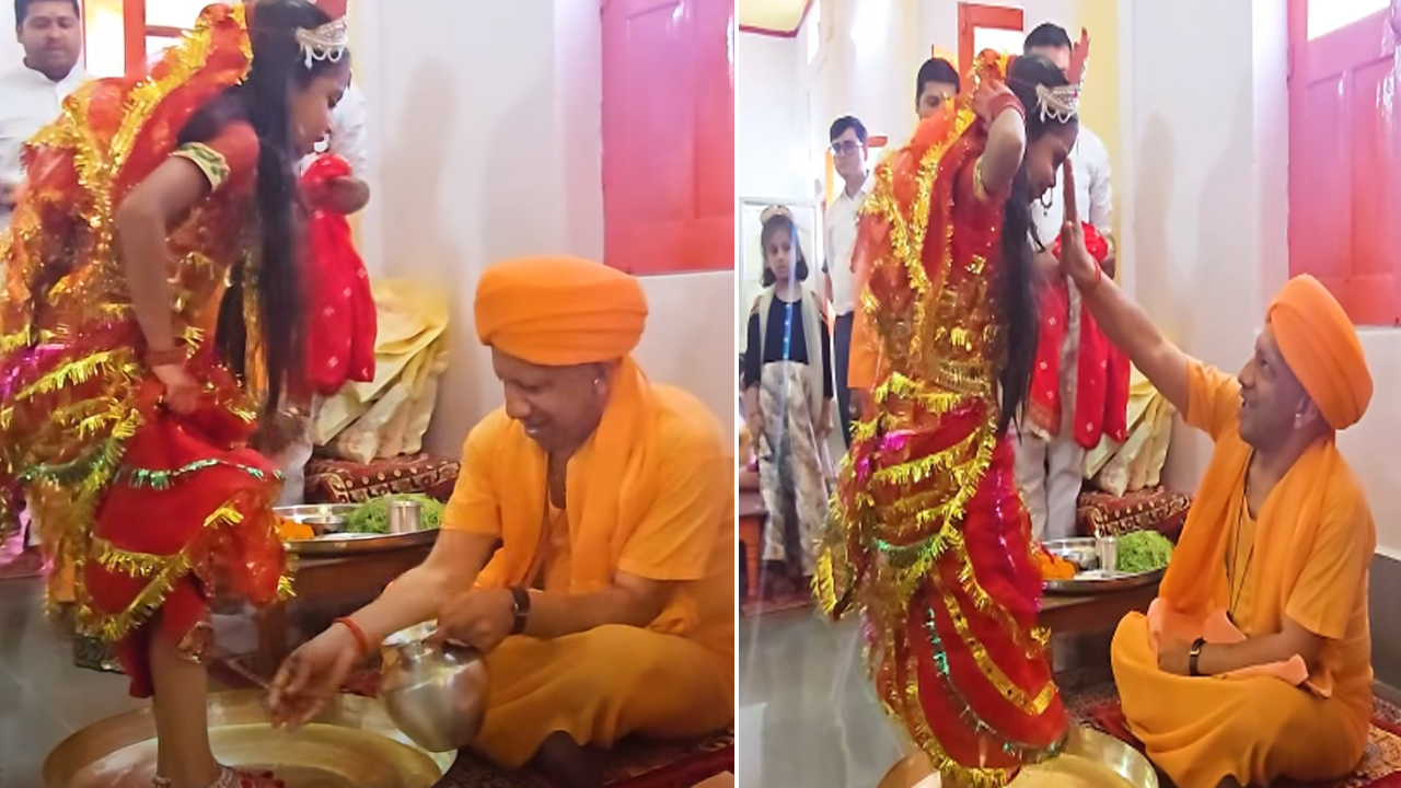 गोरखनाथ मंदिर में CM योगी ने किया कन्या पूजन, कन्याओं के चरण पखारकर लिया आशीर्वाद